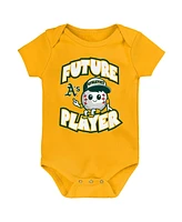 Baby Boys and Girls Gold, Green, White Oakland Athletics Minor League Player Three-Pack Bodysuit Set