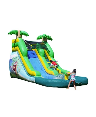JumpOrange 12' Safari Commercial Grade Water Slide with Pool for Kids and Adults (with Blower), Water Cannon, Wet Dry Use, Outdoor Indoor, Big Inflata