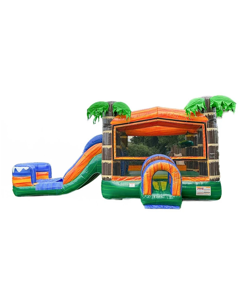 Xjump Tropical Commercial Grade Bounce House Water Slide with Splash Pool for Kids and Adults (with Blower), 15oz Pvc Vinyl, Basketball Hoop, Wet Dry