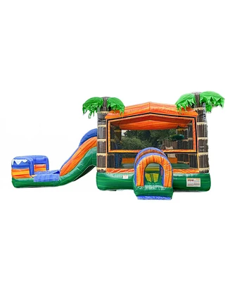 Xjump Tropical Commercial Grade Bounce House Water Slide with Splash Pool for Kids and Adults (with Blower), 15oz Pvc Vinyl, Basketball Hoop, Wet Dry