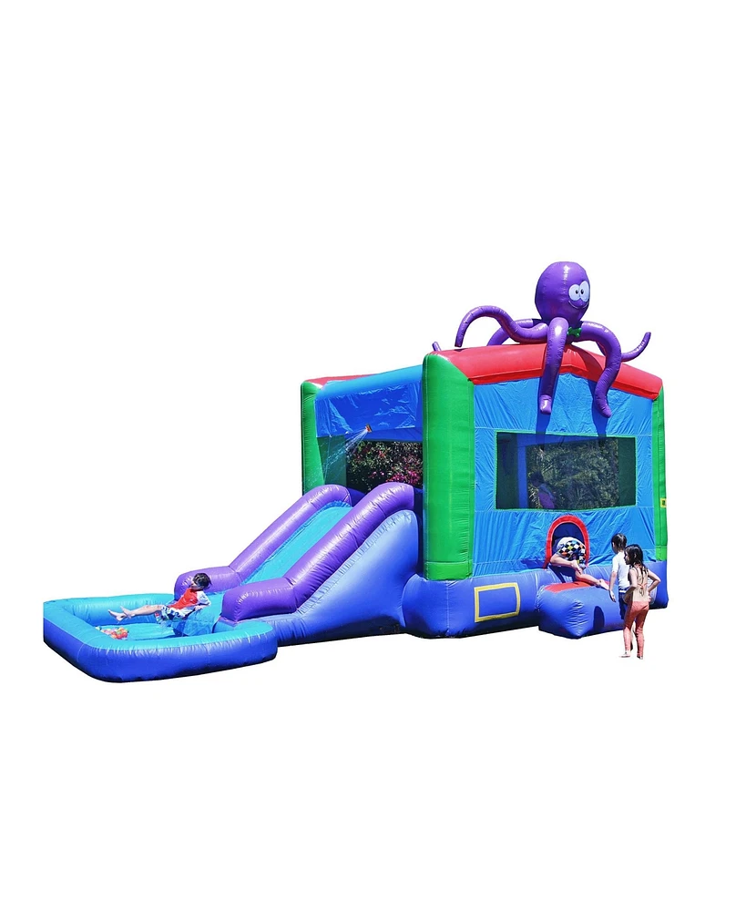 JumpOrange Octopus Commercial Grade Bounce House Water Slide with Splash Pool for Kids and Adults (with Blower), Wet Dry Combo, Basketball Hoop, Outdo