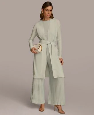 Donna Karan Tie Front Long Cardigan Pleated Pull On Pant