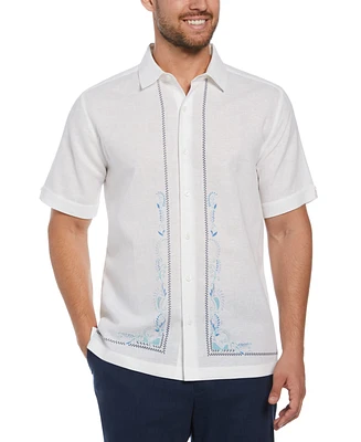 Cubavera Men's Classic Fit Linen Blend Short Sleeve L-Shape Embroidery Shirt