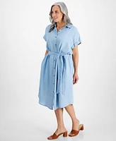 Style & Co Petite Chambray Belted Camp Shirt Dress, Created for Macy's