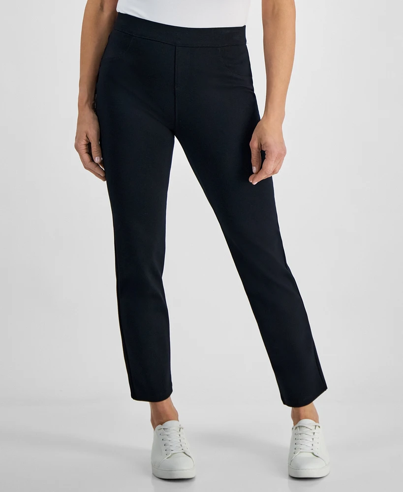 Style & Co Petite Mid Rise Pull On Straight Leg Ponte Pants, Created for Macy's