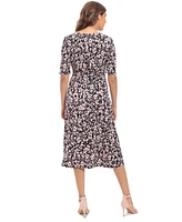 London Times Women's Printed Elbow-Sleeve Midi Dress