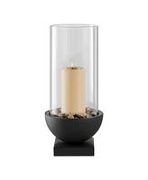 Danya B Modern Black Metal Bold Pedestal and Glass Pillar Hurricane Candle Holder, Large