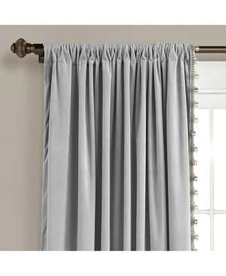 Lush Decor Luxury Vintage like Velvet With Silky Pompom Trim Window Curtain Panel