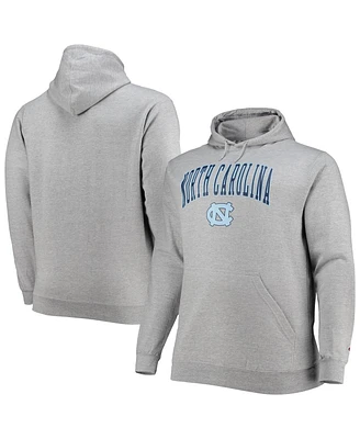 Men's Champion Heather Gray North Carolina Tar Heels Big and Tall Arch Over Logo Powerblend Pullover Hoodie