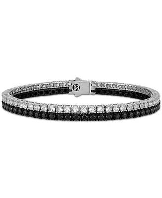 Esquire Men's Jewelry Black & White Cubic Zirconia Double Strand Tennis Bracelet in Sterling Silver, Created for Macy's