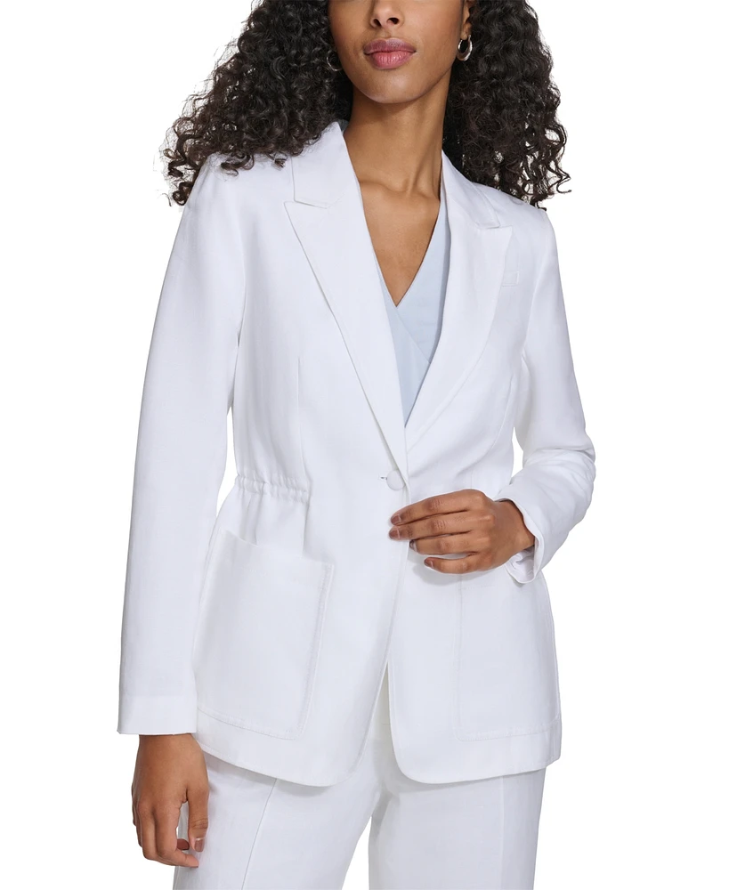 Calvin Klein Petite Linen-Blend Cinched-Waist Single-Button Blazer