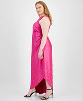 B Darlin Trendy Plus Asymmetric-Neck Pleated Gown