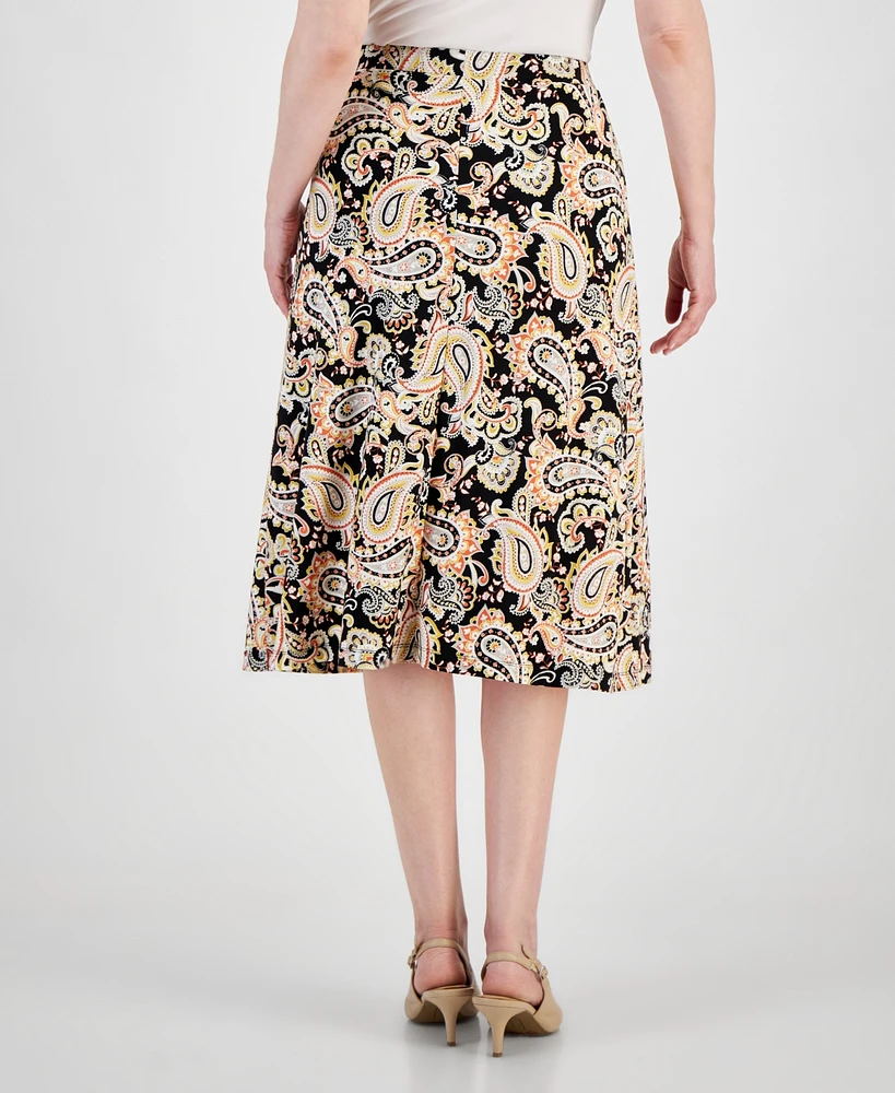 Kasper Petite Printed Pull-On Midi Skirt