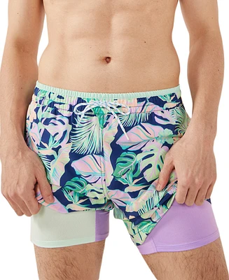 Chubbies Men's The Night Faunas Quick-Dry 5-1/2" Swim Trunks with Boxer Brief Liner
