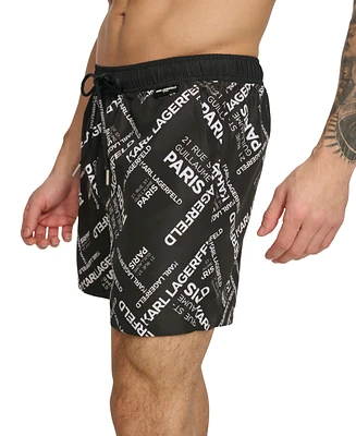 Karl Lagerfeld Paris Men's All-Over Logo 5" Swim Trunks