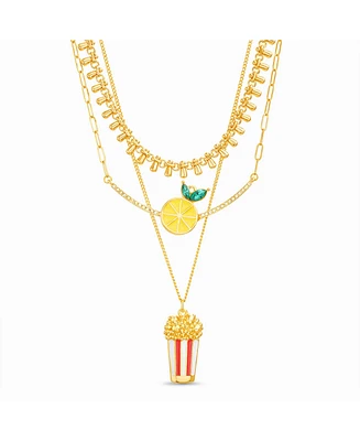 kensie 3-Pc Mixed Chain Necklace with Lemon and Popcorn Charms