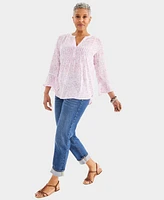 Style & Co Women's Printed Pintuck Ruffle-Sleeve Top, Created for Macy's
