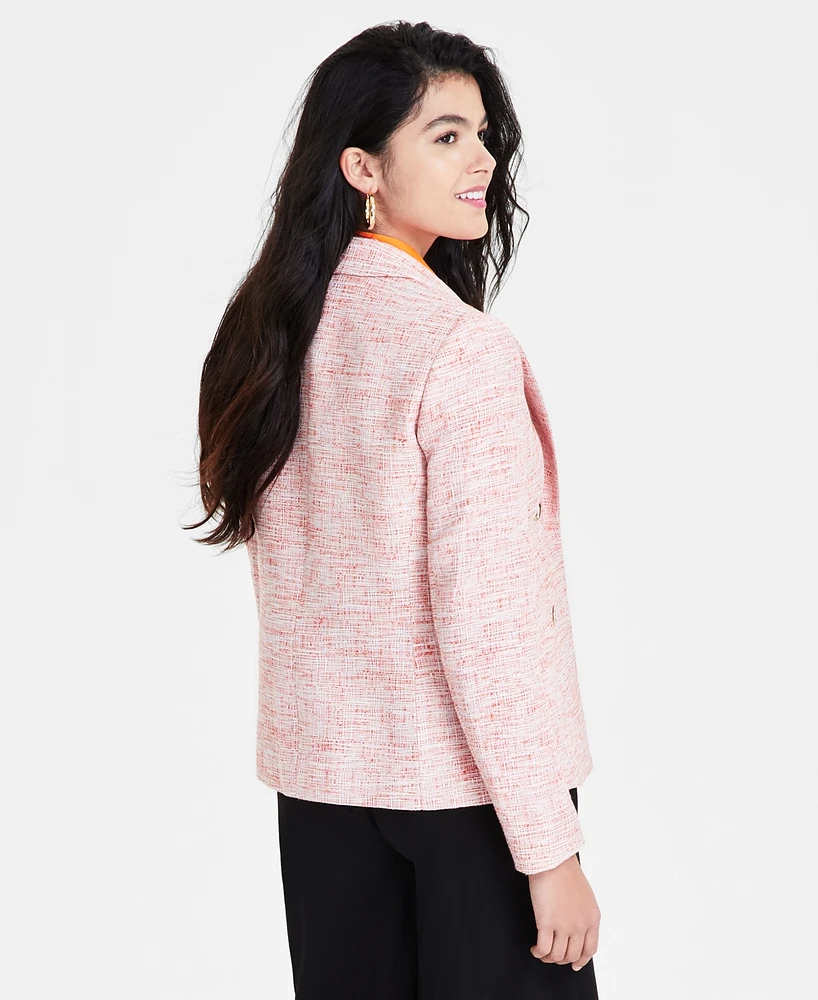 Bar Iii Women's Open-Front Long-Sleeve Tweed Blazer, Created for Macy's