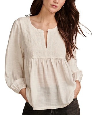 Lucky Brand Women's Split-Neck Embroidered Peasant Top