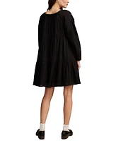 Lucky Brand Women's Cotton Embroidered Tiered Long-Sleeve Mini Dress