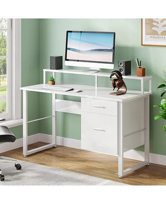 Tribesigns 47 Inches Computer Desk with 2 Drawers, Modern Writing Desk with Hutch, Large Workstation for Home Office