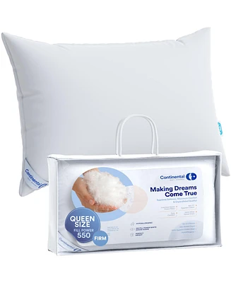 Continental Bedding Luxury Down Pillows Queen Size Set of 2 - 550FP Firm