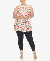 White Mark Plus Floral Sleeveless Tunic Top