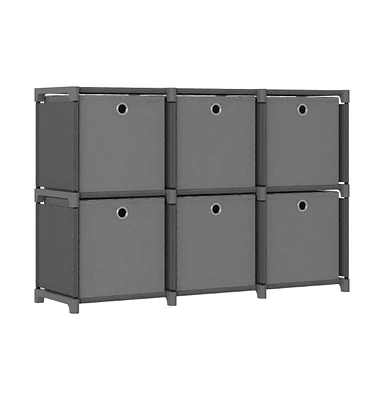 6-Cube Display Shelf with Boxes Gray 40.6"x11.8"x28.5" Fabric