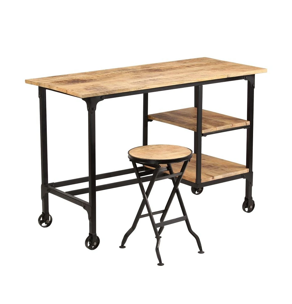 Desk with Folding Stool Solid Mango Wood 45.3"x19.7"x29.9"