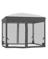 Out sunny Pop Up Canopy Tent with Netting and Sand Bags, 10' x 10', Gray