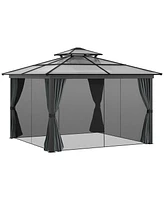 10' x 10' Patio Gazebo, Netting Curtains, Aluminum Frame, 2 Tier Pc Roof, Black