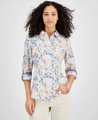 Tommy Hilfiger Women's Sea Garden Cotton Roll-Tab-Sleeve Shirt