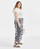 Style & Co Plus Linen-Blend Printed Wide-Leg Cropped Pants, Created for Macy's