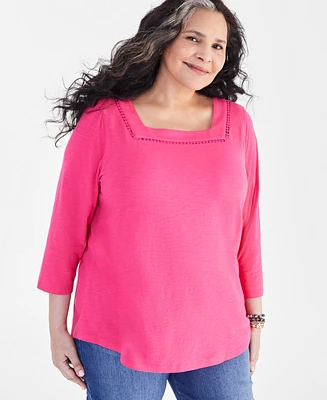 Style & Co Plus Cotton Square-Neck Top, Created for Macy's