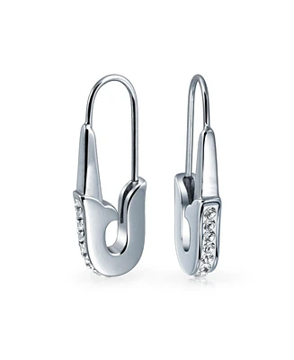 Safety Pin Threader Earrings Crystal Accent Silver Tone Surgical Steel