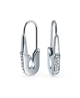 Safety Pin Threader Earrings Crystal Accent Silver Tone Surgical Steel