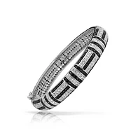 Art Deco Style Geometric Black White Cubic Zirconia Cz Statement Bangle Bracelet For Women