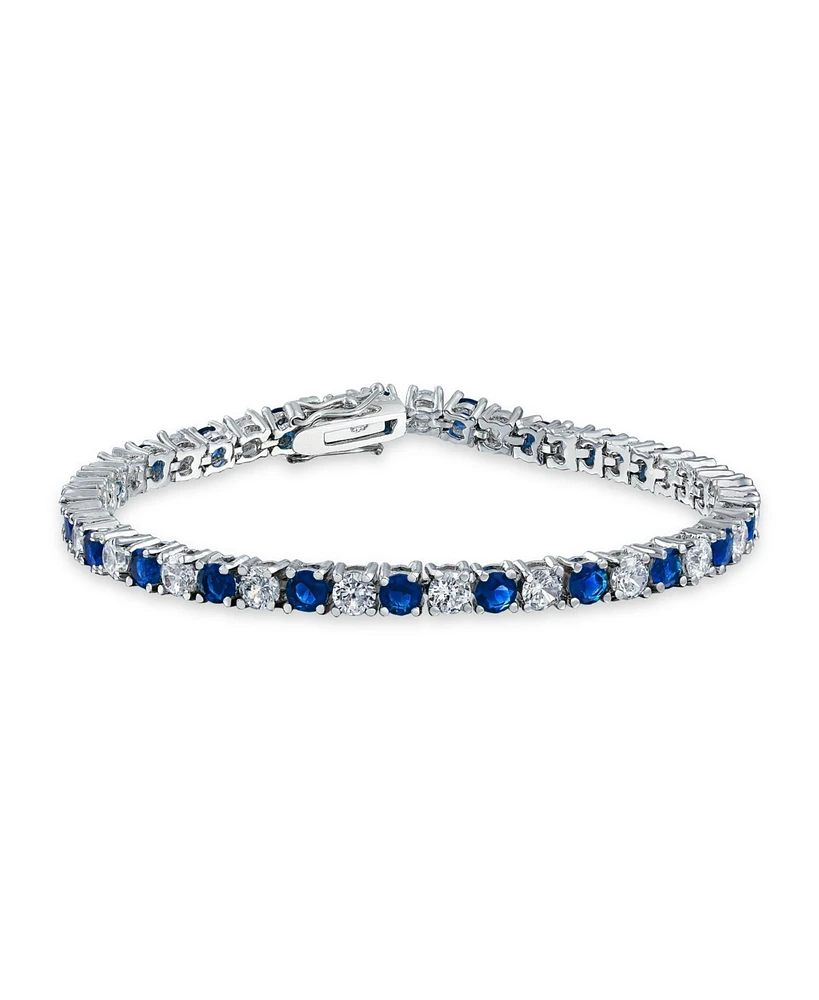 Bling Jewelry Royal Blue White Alternating Simulated Sapphire Round Cubic Zirconia 12.00 Ct 4 Prong Basket Set Solitaire Aaa Cz Tennis Bracelet Prom B