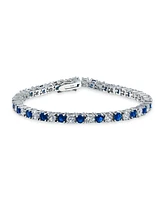 Bling Jewelry Royal Blue White Alternating Simulated Sapphire Round Cubic Zirconia 12.00 Ct 4 Prong Basket Set Solitaire Aaa Cz Tennis Bracelet Prom B