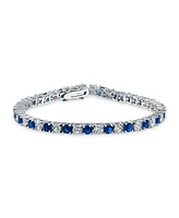 Bling Jewelry Royal Blue White Alternating Royal Blue Round Cubic Zirconia 12.00 Ct 4 Prong Basket Set Solitaire Cz Tennis Bracelet 7.5 Inch