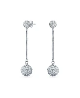 Bling Jewelry White Crystal Pave Round Double Disco Ball Drop Linear Prom Dangle Earrings For Women Sterling Silver