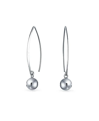 Minimalist Geometric Linear Long Thin Ear Wire Threader Ball Drop Earrings For Women Teen.925 Sterling Silver 8MM Bead
