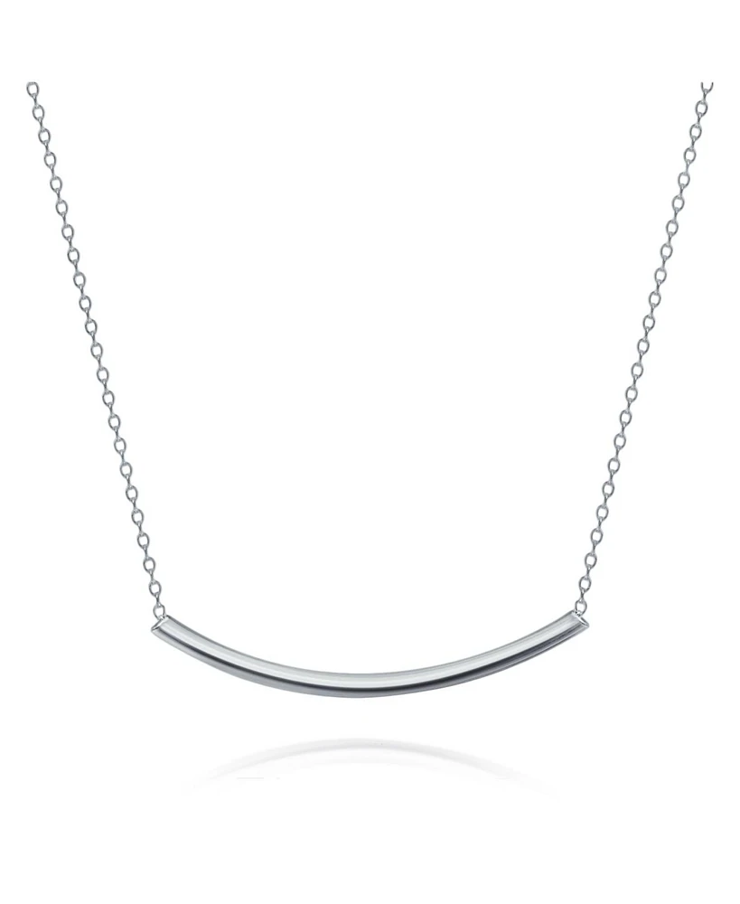 Bling Jewelry Minimalist Delicate Thin Sideways Horizontal Round Tube Curved Bar Slide Pendant Necklace For Women Sterling Silver