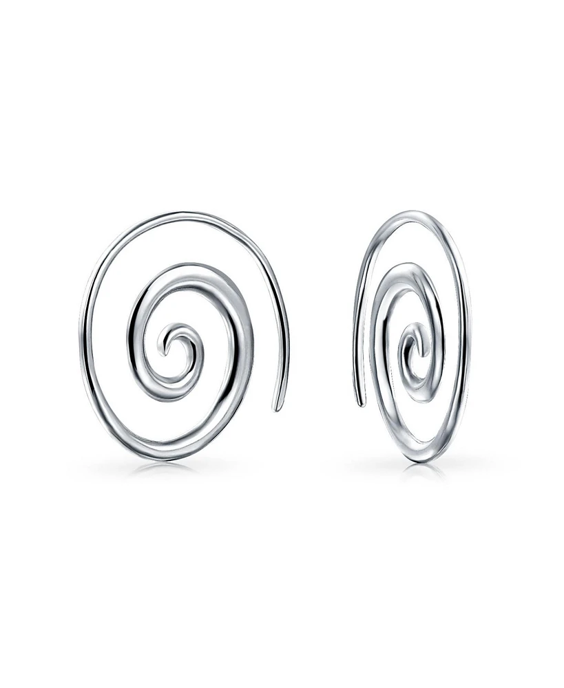 Geometric Tribal Swirl Wire Spiral Hoop Threader Earrings For Women Teen.925 Sterling Silver