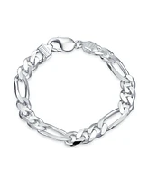 Men's Thick Heavy Solid .925 Sterling Silver 9MM Italian Figaro Chain Link Bracelet 8 Inch