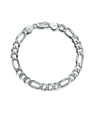 Bling Jewelry Mens Thick Heavy Solid Sterling Silver 7MM Italian Figaro Chain Link Bracelet 9 Inch