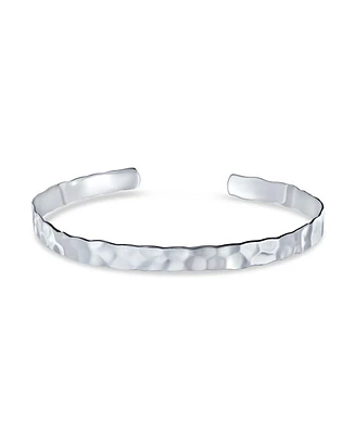 Bling Jewelry Medium Textured Honeycomb Stackable Hammered Bangle Cuff For Women Girlfriend Matte .925 Sterling Silver