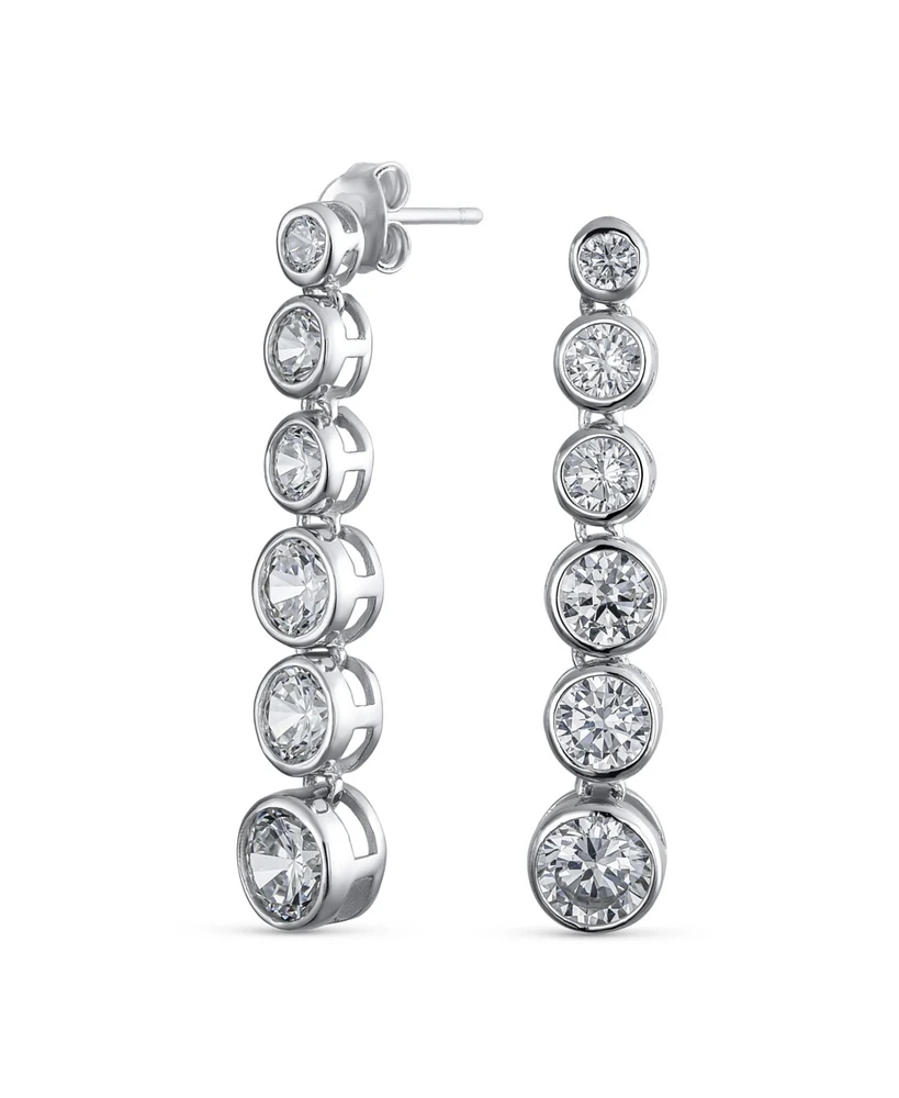 Bling Jewelry Elegant Sterling Silver Cz Linear Drop Earrings With Geometric Bubble Prom Cubic Zirconia In A Bezel Set Round Shape.