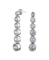 Bling Jewelry Elegant Sterling Silver Cz Linear Drop Earrings With Geometric Bubble Prom Cubic Zirconia In A Bezel Set Round Shape.