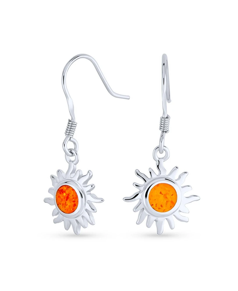 Bling Jewelry Irradiance Orange Fire Created Opal Summer Fun Sunburst Dangle Drop Earrings For Women Sterling Silver Fish Wire